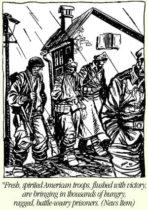 Illustration by Bill Maudlin of US troops escorting German POWs.