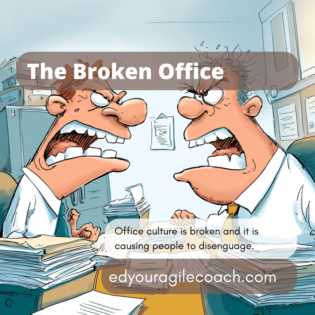 Two office workers fighting over their desks.