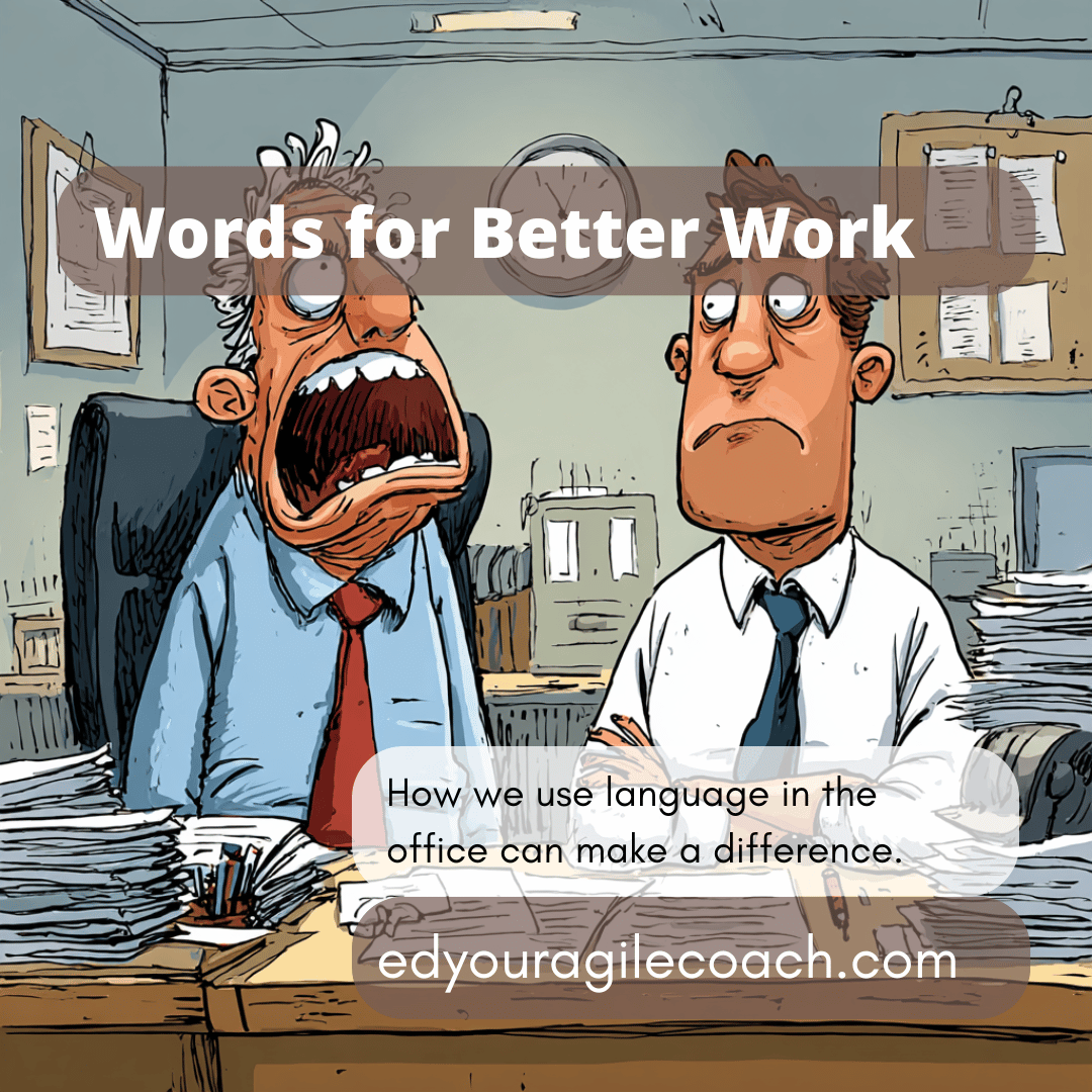 An executive having a meltdown with a project manager in a cluttered office. 